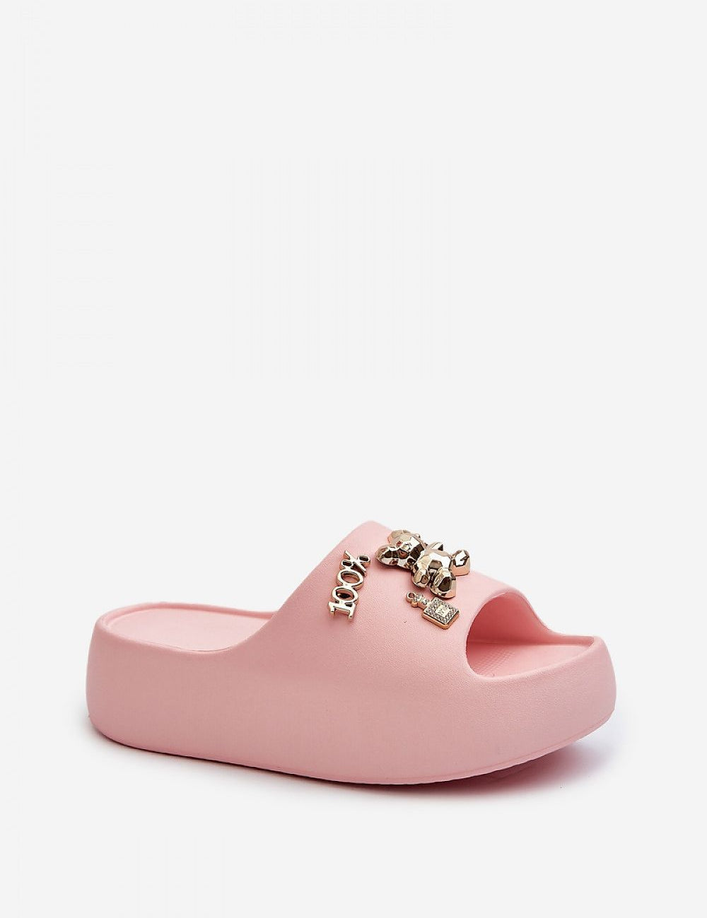 Floriva Thick-Sole Foam Flip-Flops with decorative accents, 5.5 cm platform, pink color, ideal for summer comfort and style.