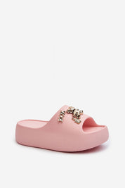 Floriva Thick-Sole Foam Flip-Flops with decorative accents, 5.5 cm platform, pink color, ideal for summer comfort and style.