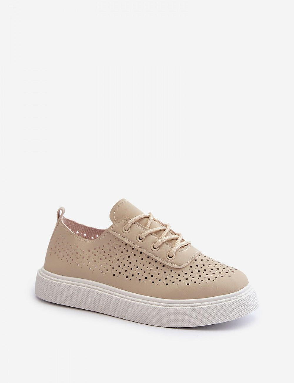 Ferossa Openwork Platform Sneakers in beige soft artificial leather showcasing breathable summer design with cushioned foam insole.