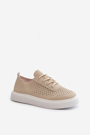 Ferossa Openwork Platform Sneakers in beige soft artificial leather showcasing breathable summer design with cushioned foam insole.
