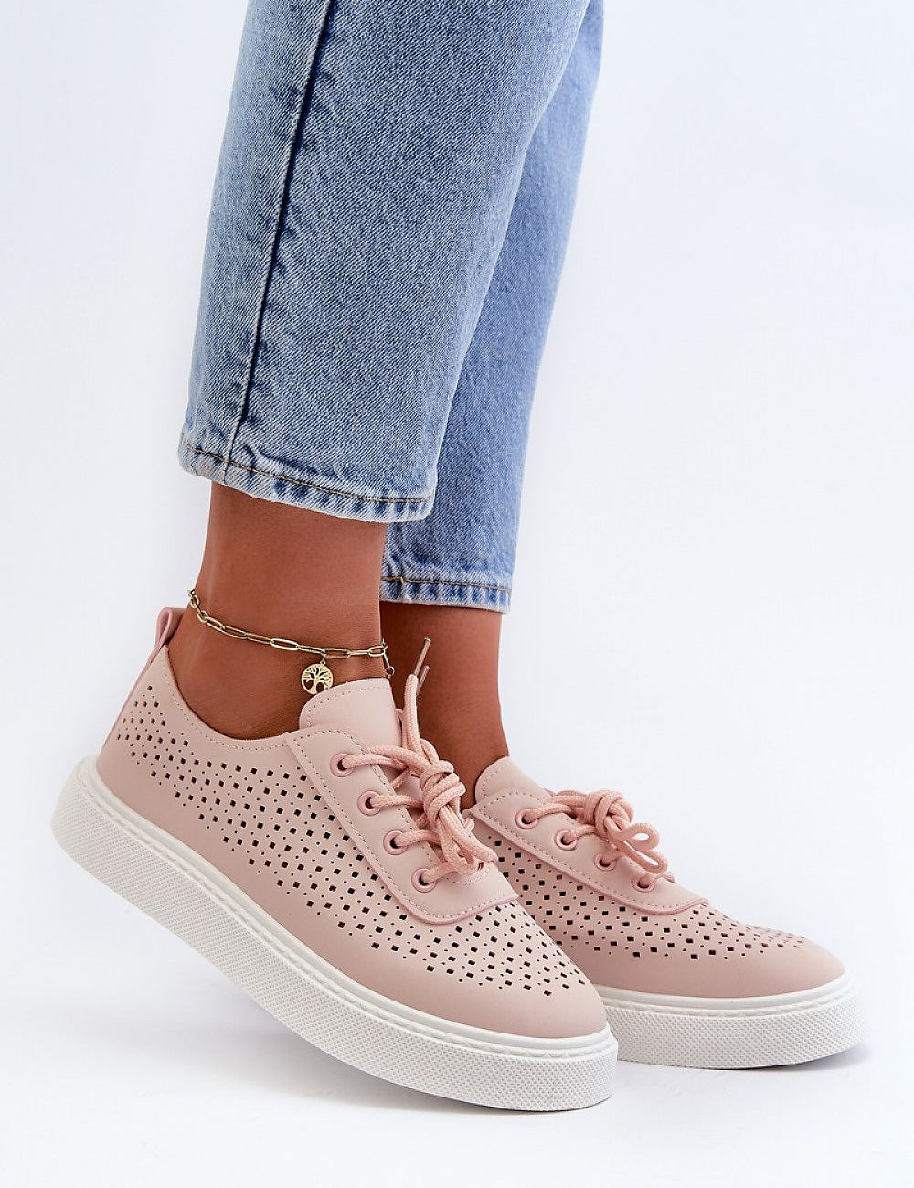 Ferossa openwork platform sneakers in pink, crafted from artificial leather with rounded toe and cushioned insole for summer comfort.