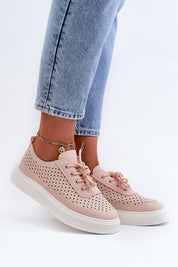 Ferossa openwork platform sneakers in pink, crafted from artificial leather with rounded toe and cushioned insole for summer comfort.