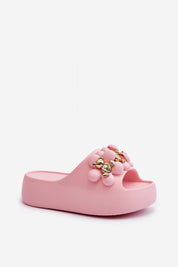 Pink Kensura platform summer flip-flop with decorative accents and 5.5 cm platform sole, perfect for casual comfort and style.