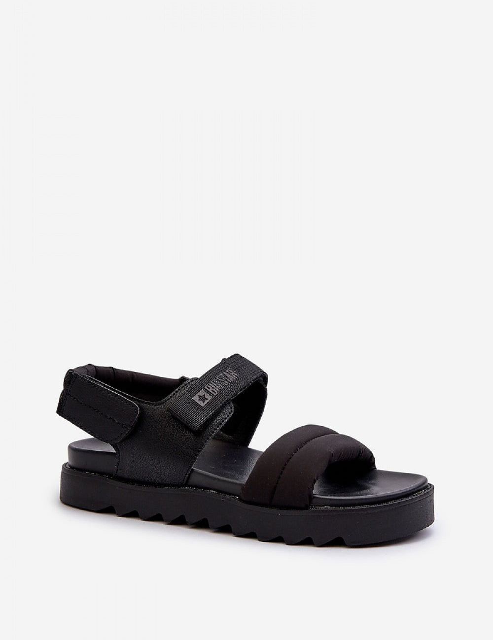 Rivexa platform strap sandals with textured fabric and eco leather, featuring a Velcro strap and sturdy sole.