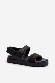 Rivexa platform strap sandals with textured fabric and eco leather, featuring a Velcro strap and sturdy sole.