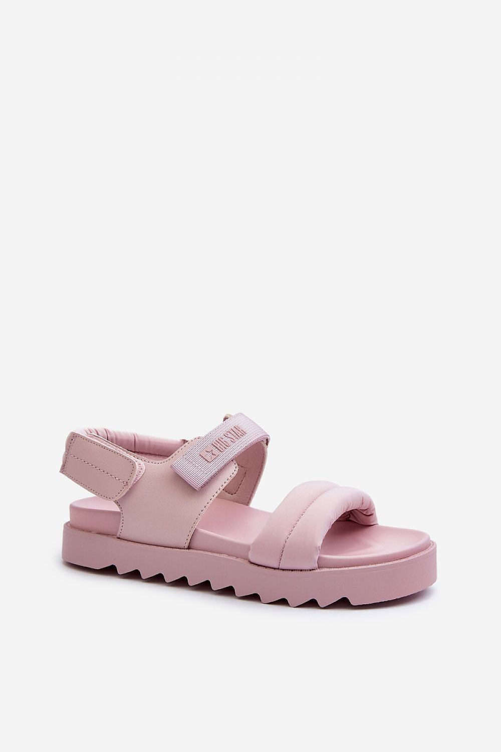 Rivexa platform strap sandals in pink with textured fabric and eco leather, featuring a Velcro fastening and sturdy platform sole.
