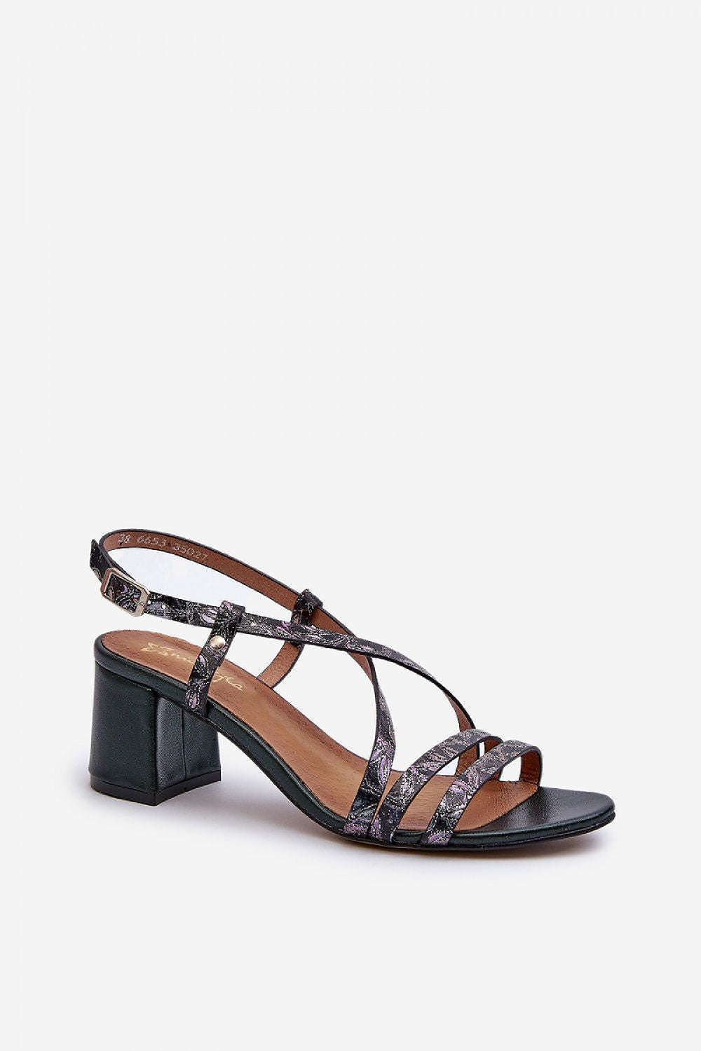 Arceline leather strap sandals with mid-height heel, genuine leather, elegant design, and supple insole for all-day comfort.