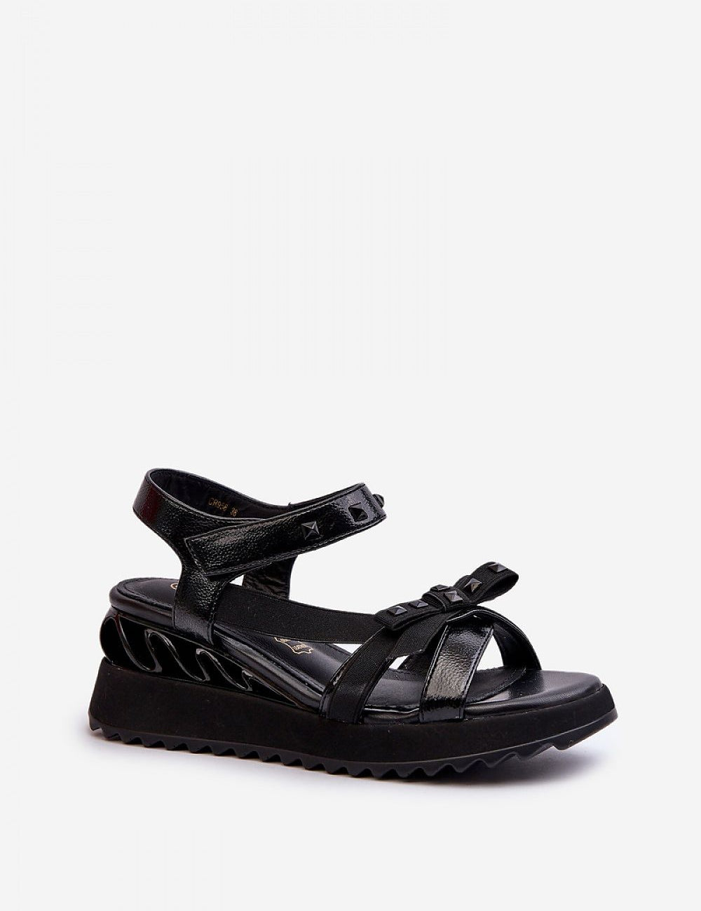 Aurelline Strap Bow Wedge Sandals with artificial leather upper and bow detail, featuring Velcro strap on a low platform wedge heel.