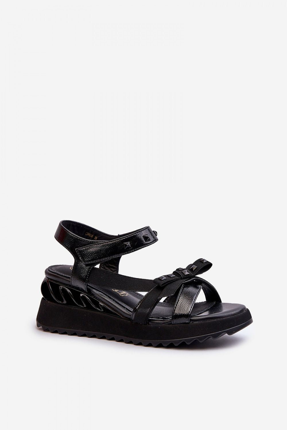 Aurelline Strap Bow Wedge Sandals with artificial leather upper and bow detail, featuring Velcro strap on a low platform wedge heel.