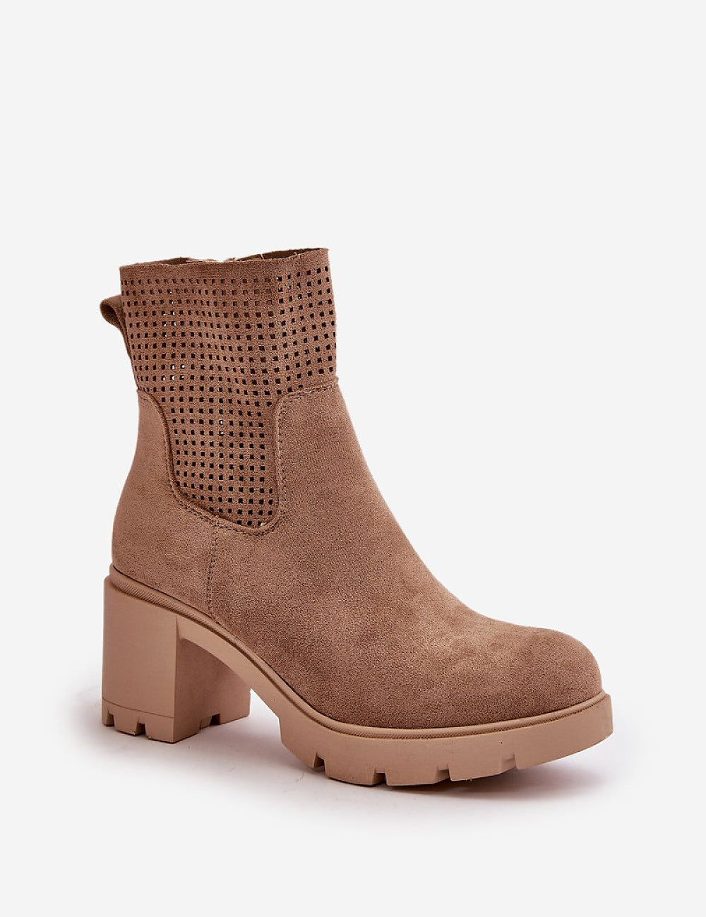 Noralune Steadylift eco suede ankle boots with block heel and side zipper for autumn styling.
