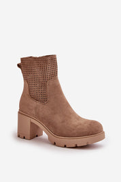 Noralune Steadylift eco suede ankle boots with block heel and side zipper for autumn styling.