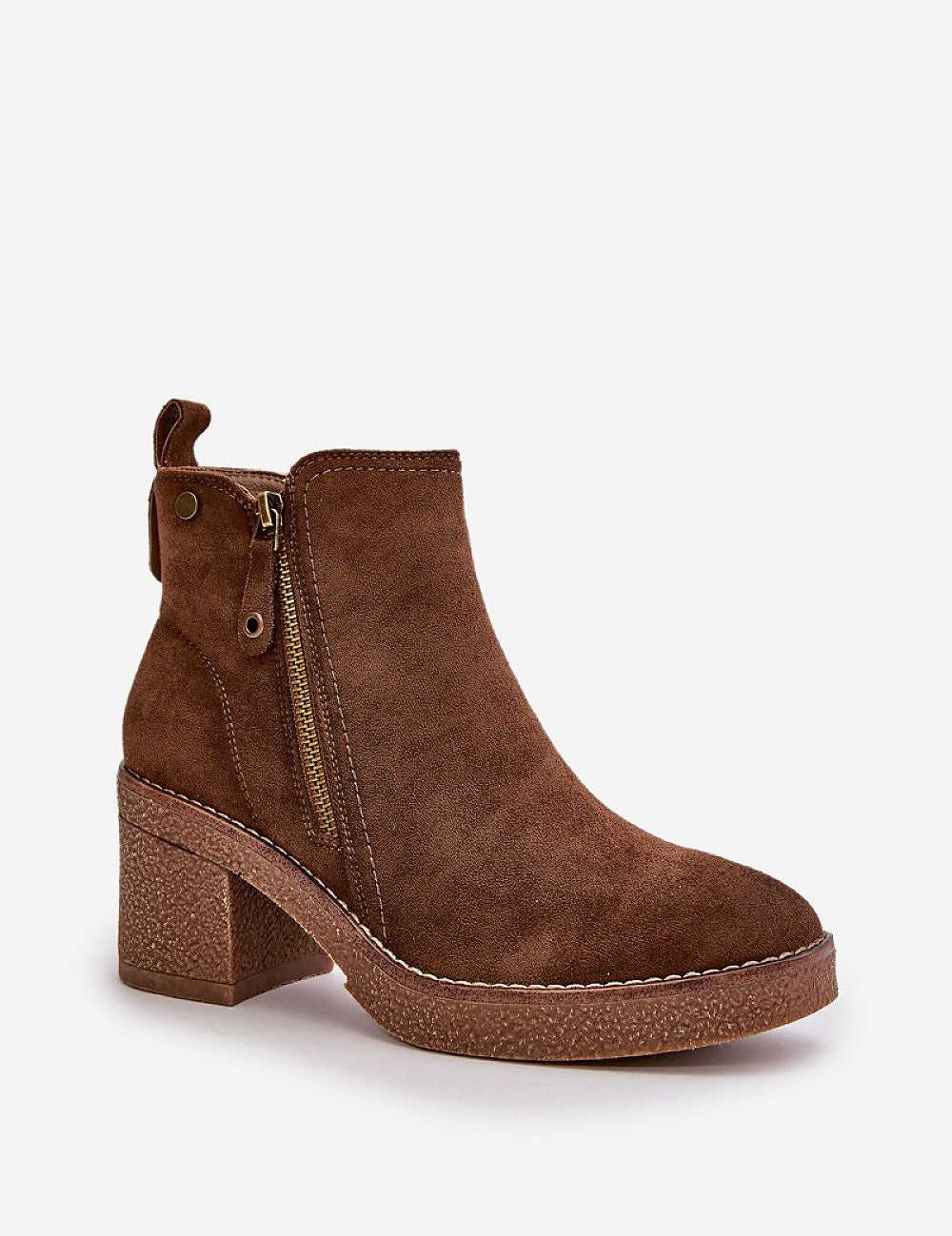 Sylmara Hearthstep eco suede ankle boots with block heel, warm lining, side zipper, ideal for fall winter comfort.