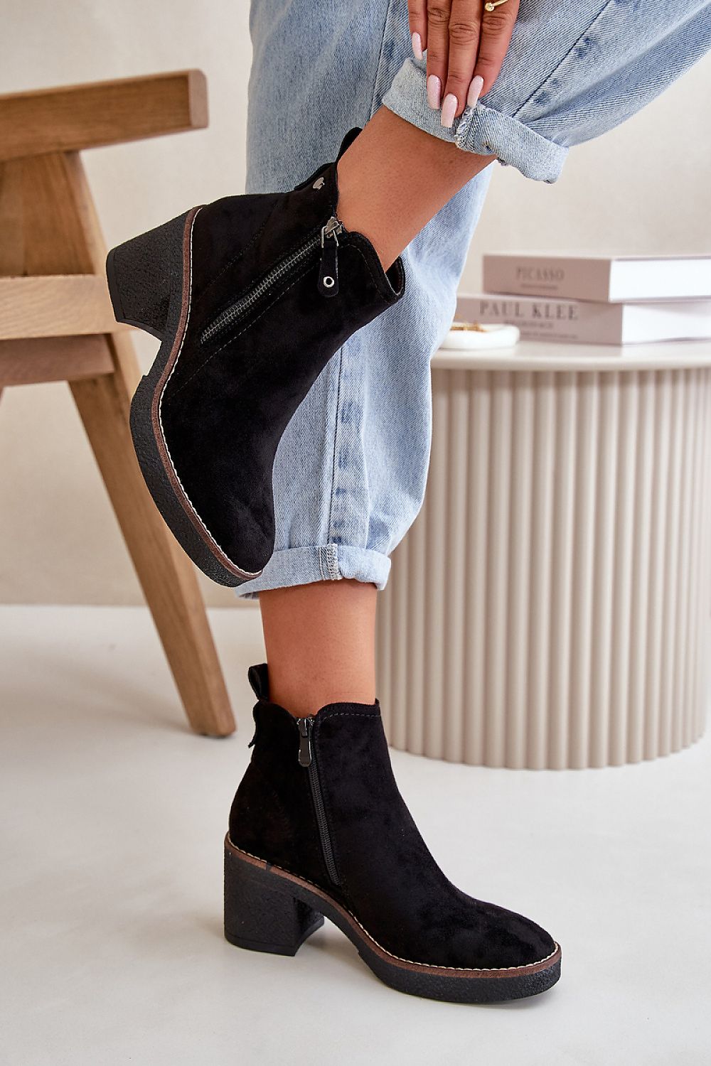 Sylmara Hearthstep suede ankle boots with zipper, block heel, and eco-friendly design for autumn and winter comfort.