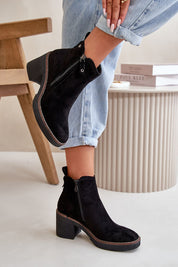 Sylmara Hearthstep suede ankle boots with zipper, block heel, and eco-friendly design for autumn and winter comfort.