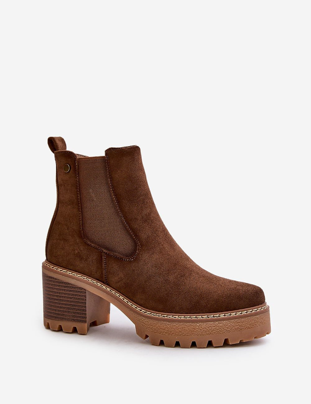 Velmorin eco-suede block heel boots with fleece lining for autumn, featuring side-zip closure and rounded toes for stylish comfort.