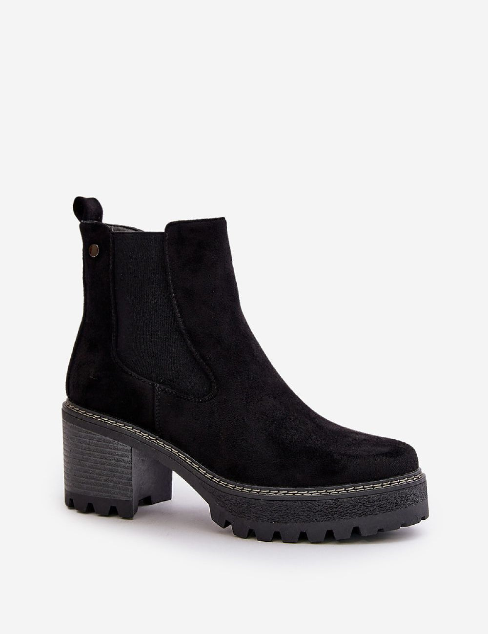 Velmorin suede block heel ankle boots with eco-suede, warm fleece lining, and side-zip closure, ideal for autumn and winter.