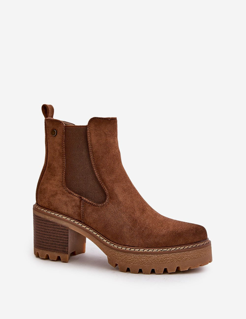 Velmorin eco-suede block heel ankle boots with side-zip, warm fleece lining, and rounded toes, perfect for autumn and winter.