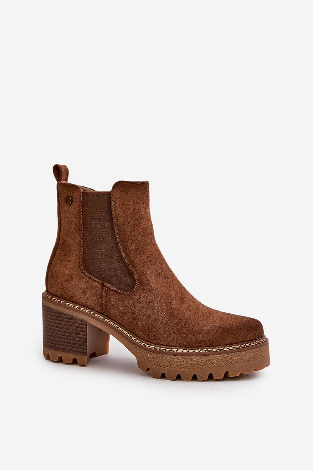 Velmorin eco-suede block heel ankle boots with side-zip, warm fleece lining, and rounded toes, perfect for autumn and winter.