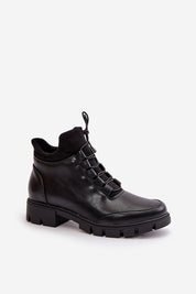 Narella Softcord Urban Base black eco leather ankle boots with warm lining, classic lacing, side zipper, and flat heel for comfort and style.