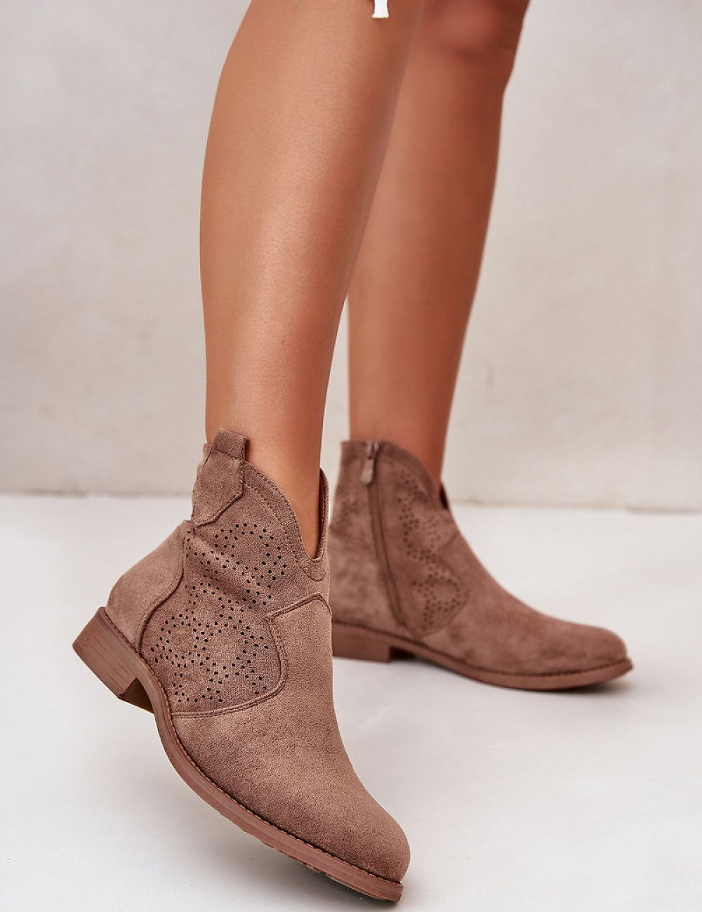 Eliavine Laceshade Spring Ease ankle boots with lace-inspired eco suede, side zipper, and flat heel for spring outfits.