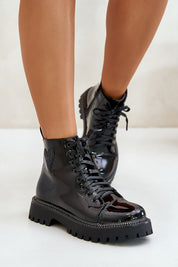 Vellora Glitter Heart Ankle Boots in black with eco leather, rhinestone trim, rounded toe, and side zipper on white background.