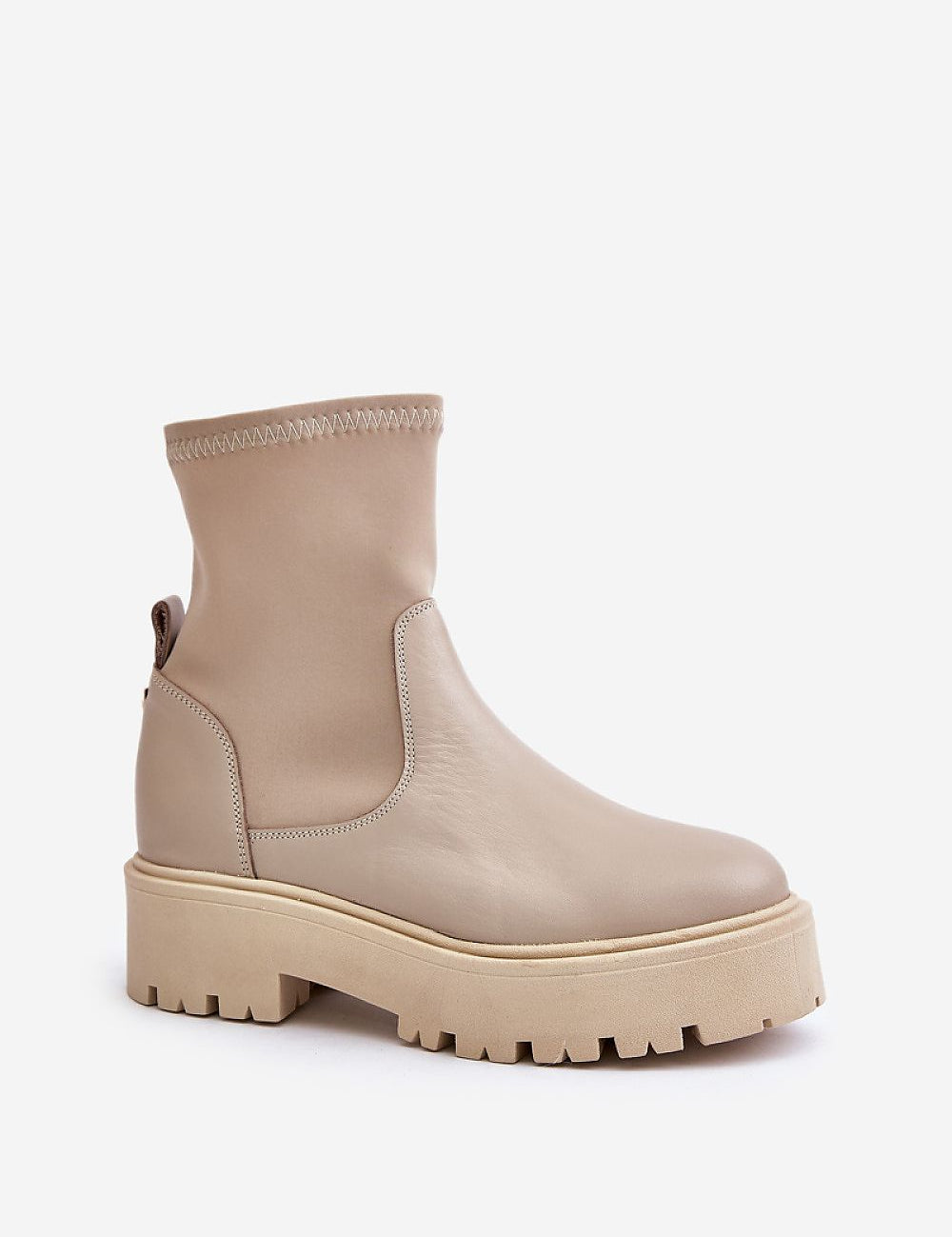 Venire Leather Platform Pull-On Boots with ankle-high silhouette, genuine leather, flat heel, platform, and rounded toe.