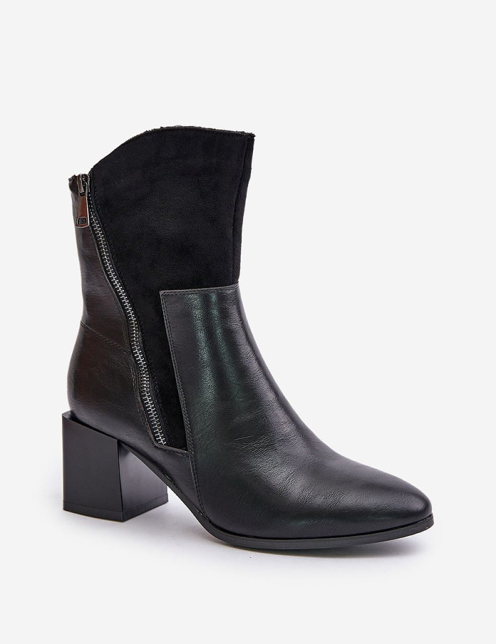 Verida Zip-Heel Winter Boots in eco leather with decorative zipper and stiletto heel, featuring insulated lining for warmth.