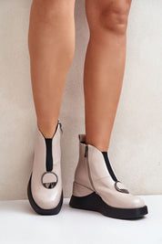 Bravina Platform Ankle Boots in eco leather with side zipper and front elastic, perfect for cold weather styling and comfort.