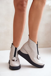 Bravina Platform Ankle Boots in sleek eco leather with side zippers and front elastic inserts for height and comfort.