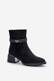 Arlena black suede ankle boots with shimmer trim, featuring almond toes, 5 cm heel, and warm interior lining, perfect for winter style.