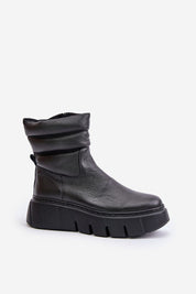 Orravelle Risefold leather ankle boots with wedge, grooved platform, side zipper, and felt lining for comfort and warmth.