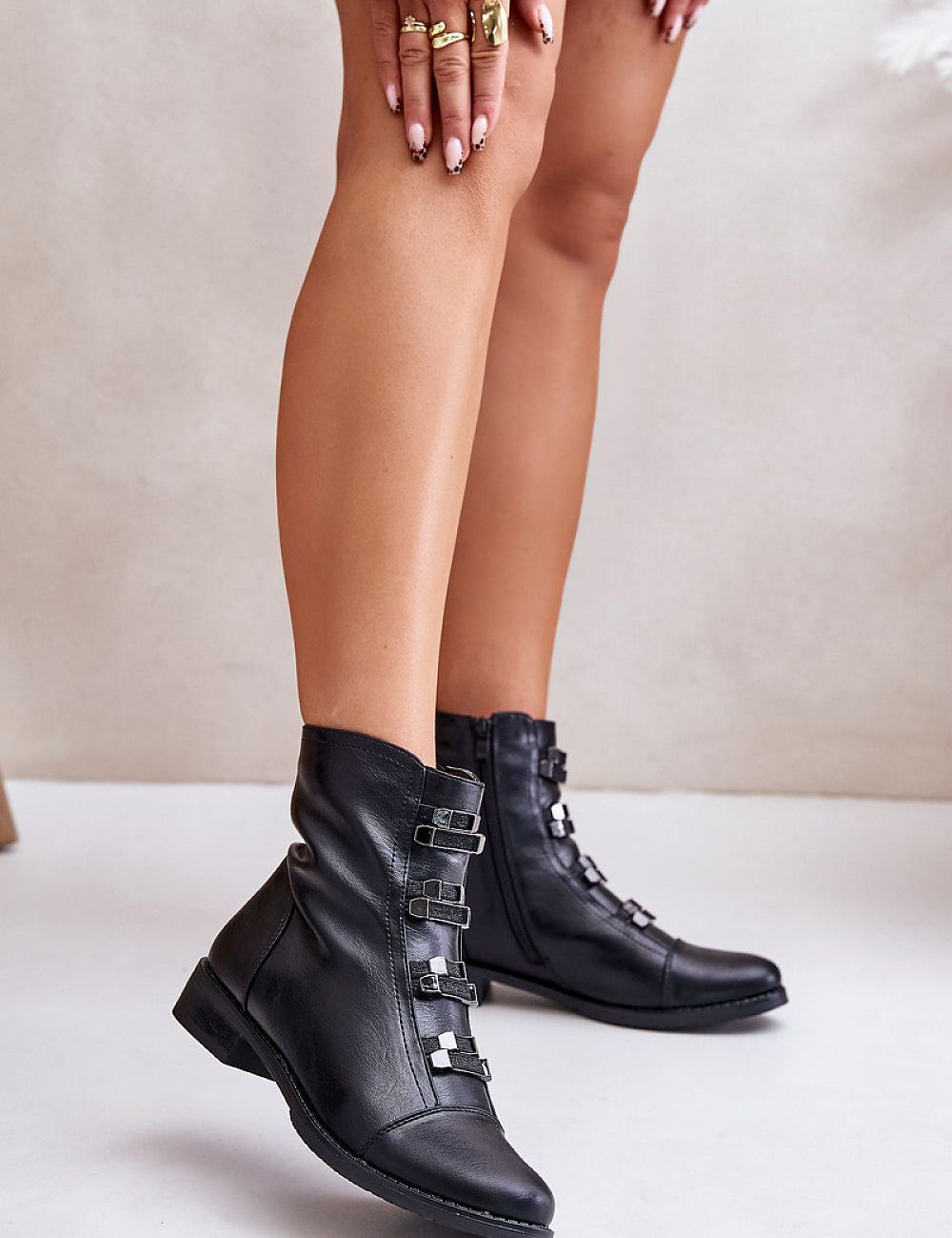 Velindra Everyday Zip-Up Boots, eco leather ankle boots with front elastics, flat heel, and side zipper for easy wear.