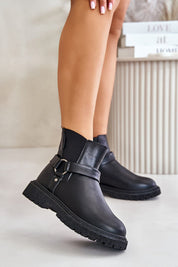 Black jodhpur boots with a side zipper and triple-stripe on model, featuring rounded toe and 3.5 cm heel for daily comfort.
