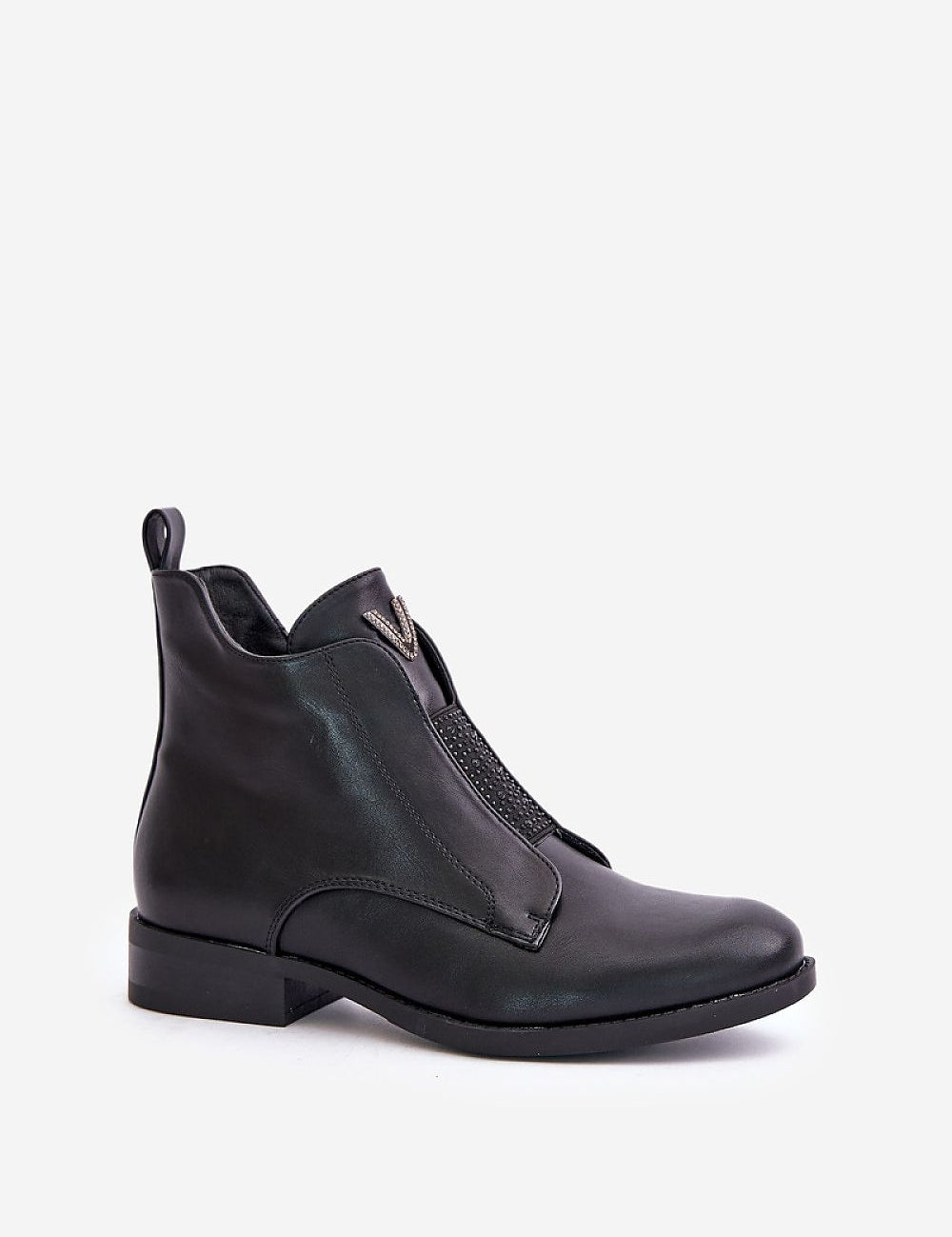 Melvaren Zip-Up Ankle Winter Boots in black eco leather with a 3cm heel, rounded toe, and side zipper for easy wear.