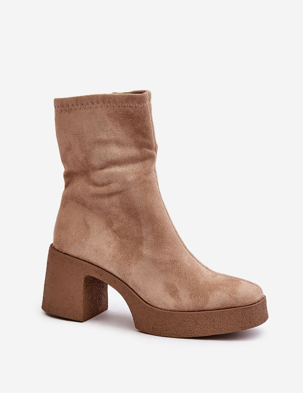 Dryanira Platform Heel Zip Boots in tan eco suede, showcasing a stylish winter design with a platform for balanced elevation.