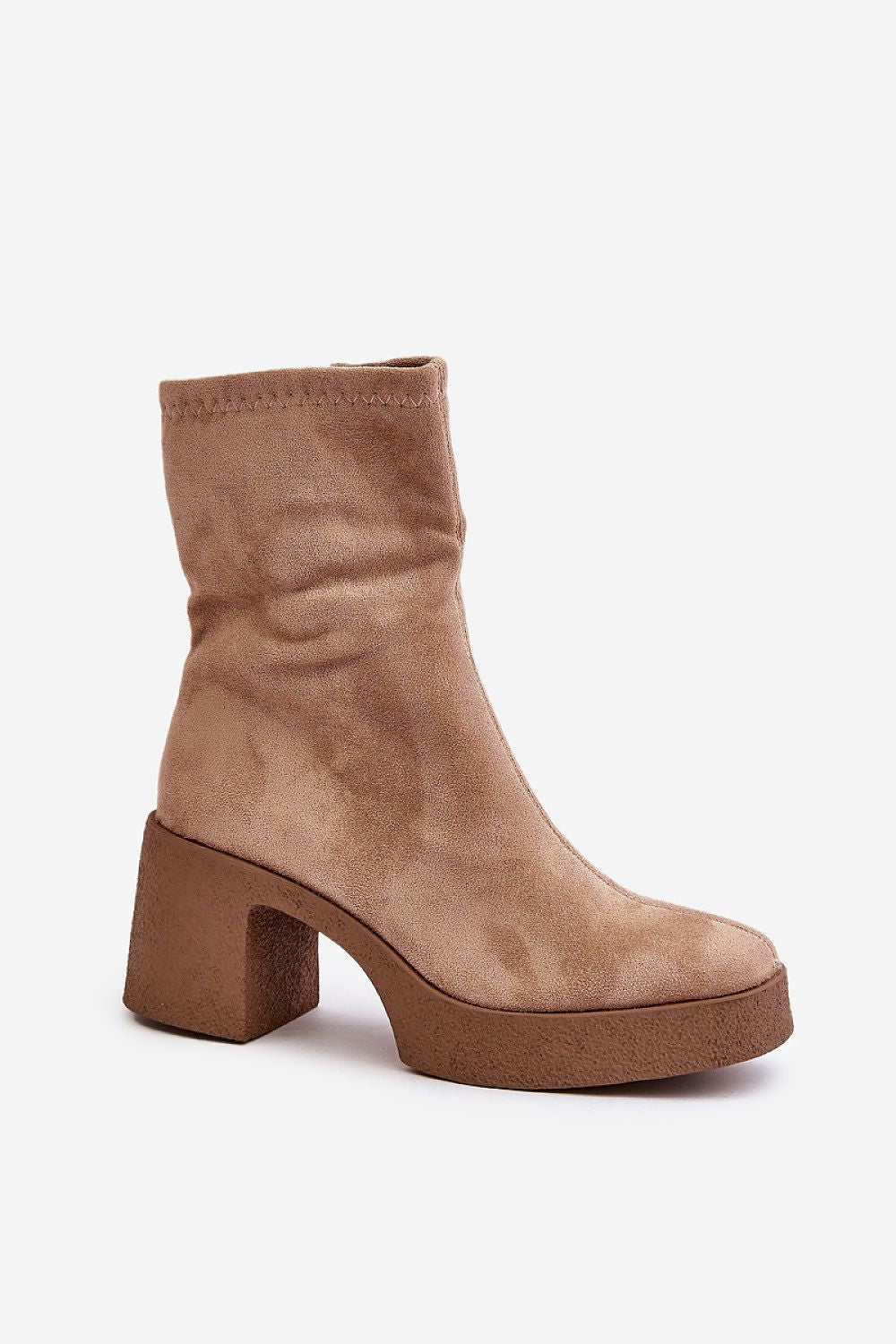 Dryanira Platform Heel Zip Boots in tan eco suede, showcasing a stylish winter design with a platform for balanced elevation.