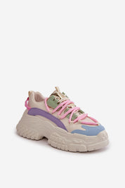 Varetta Chunky Lace-Up Sneakers with bold silhouette, thick platform, pink and green accents, for casual and urban style.