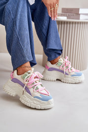 Varetta Chunky Lace-Up Sneakers in pastel colors with thick platform and double lacing, perfect for casual and urban walks.