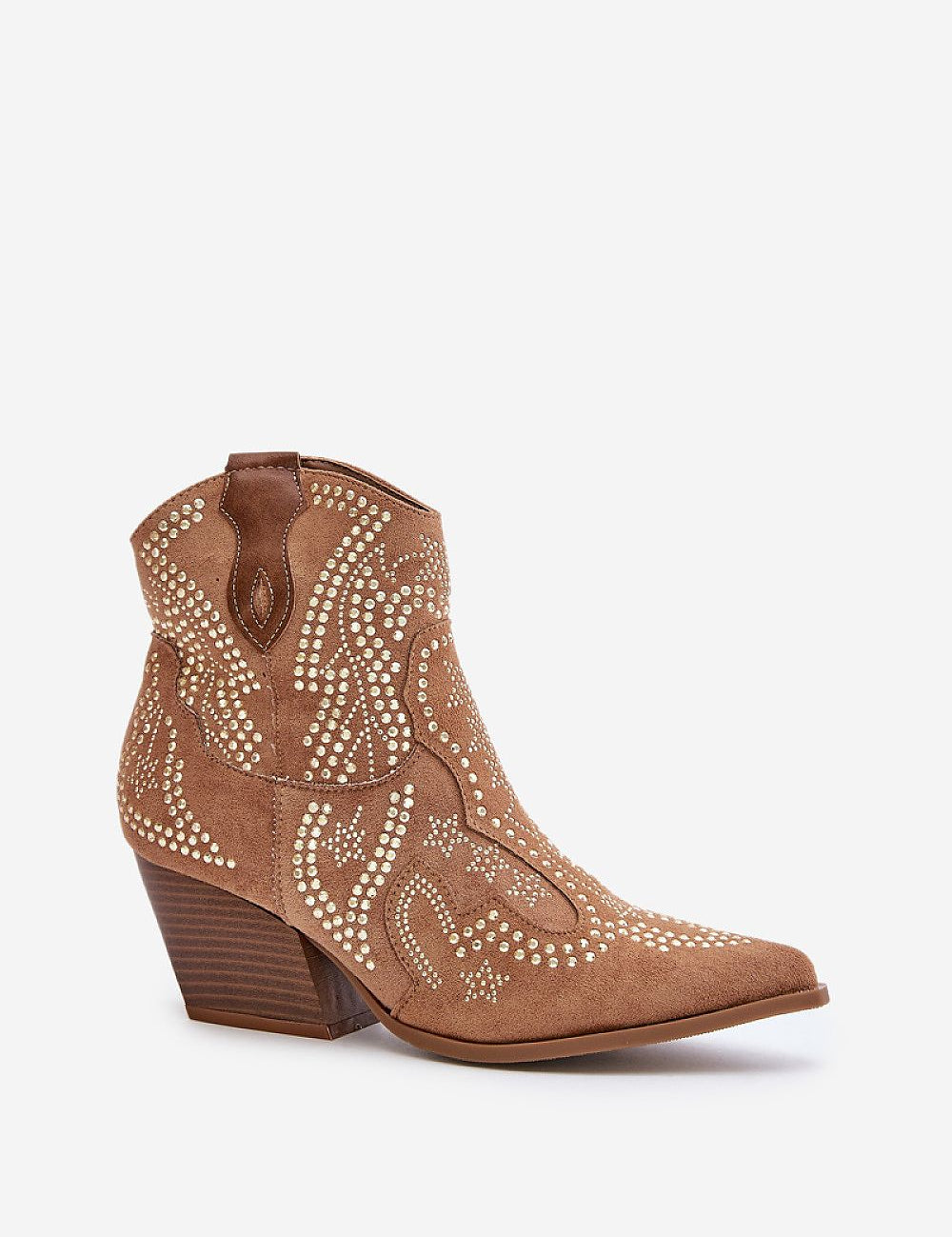 Solbrana Wildcrest eco-suede cowboy boots with artistic ornamentation and block heel, perfect for versatile styling.