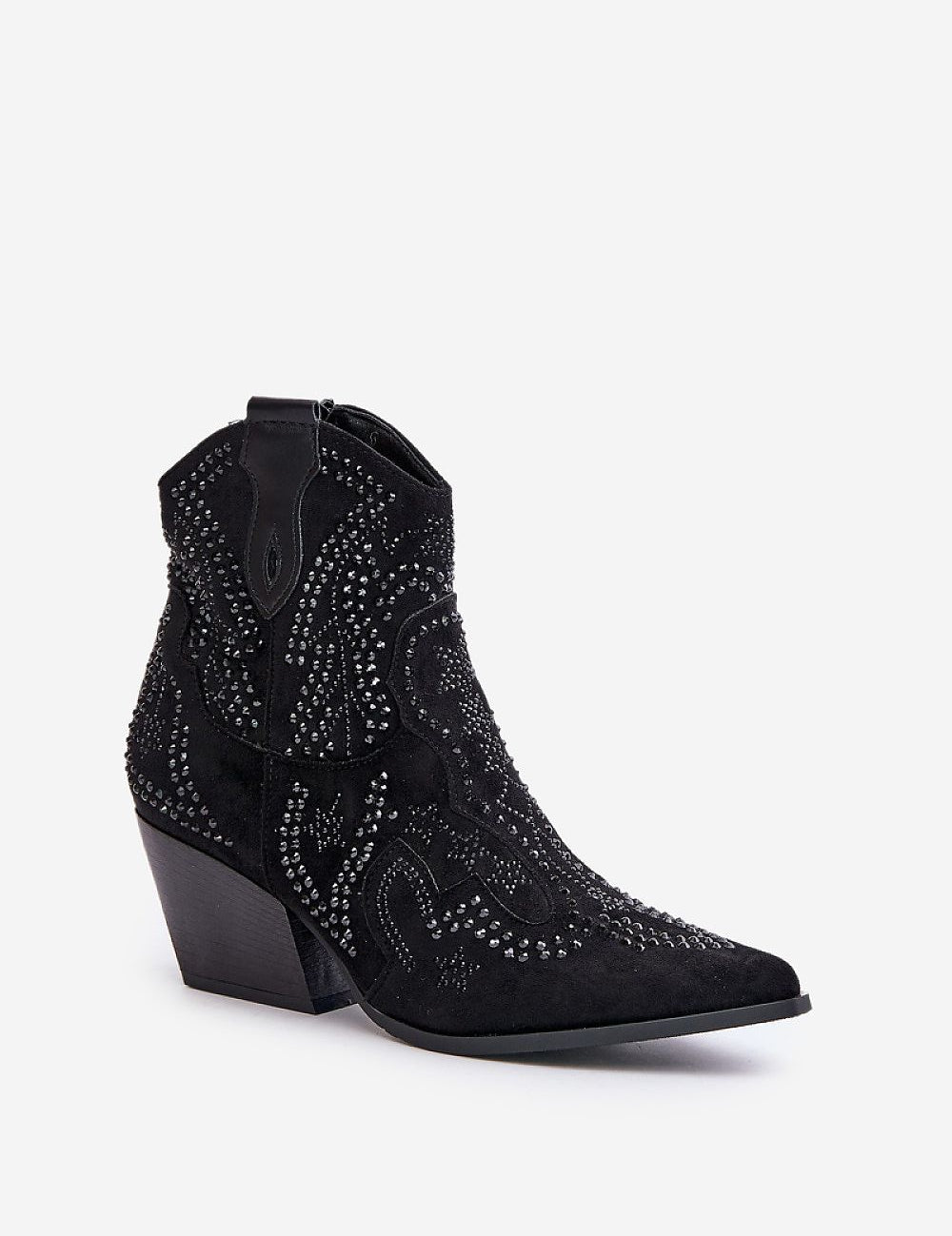 Solbrana Wildcrest eco-suede cowboy boots with block heel and decorative flair, perfect for versatile and elegant styling.