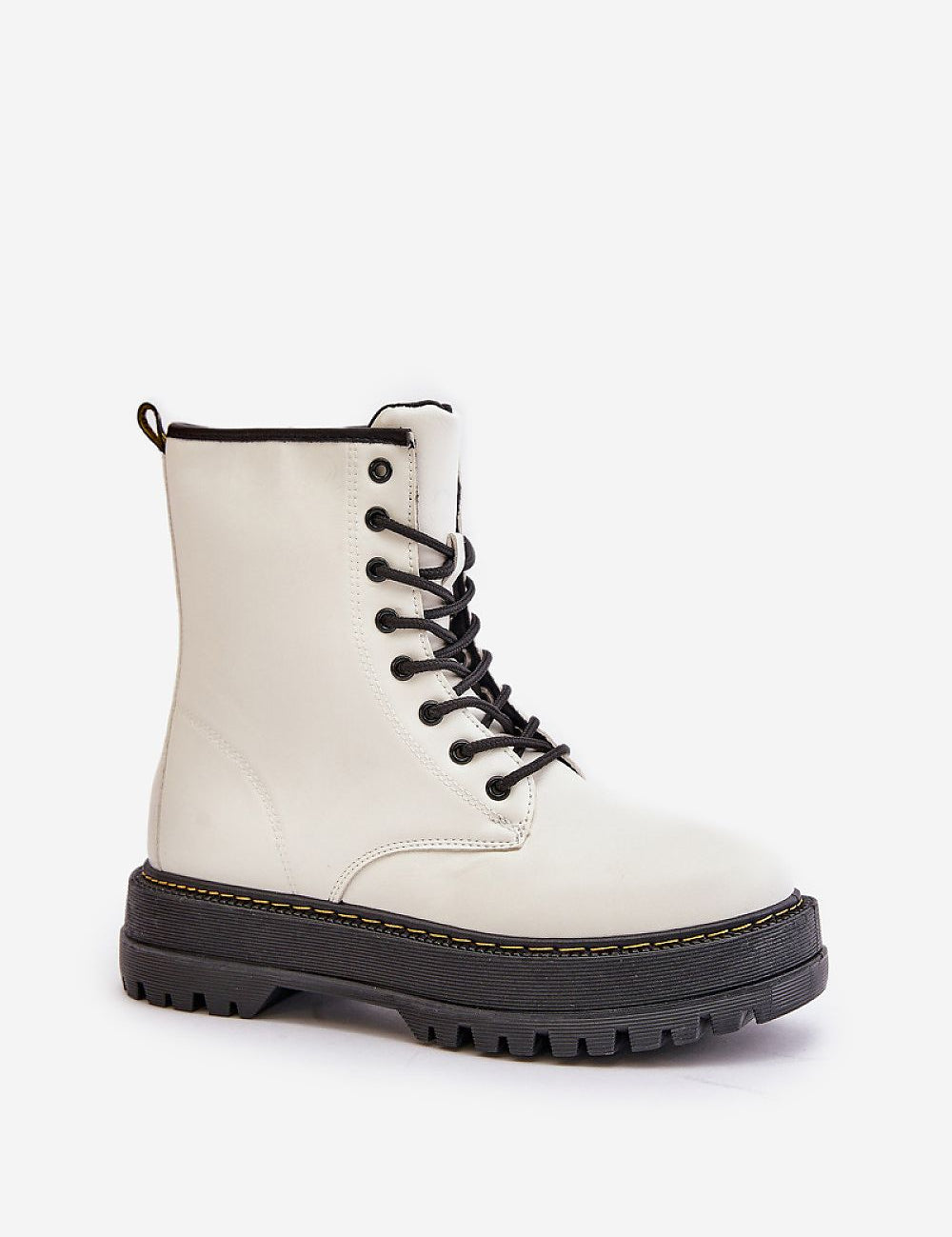 Liravelle Corefit eco leather platform boots with insulated interior, black laces, side zipper, and solid sole for comfort and style.