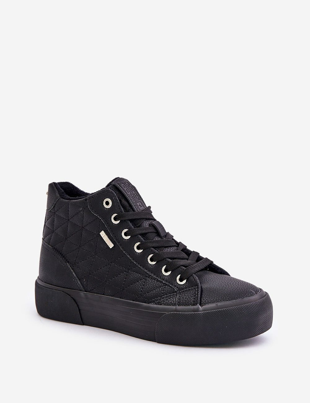 Black Elbrina Insulated Winter Sneakers with high-top design and decorative stitching for stylish cold-weather comfort.
