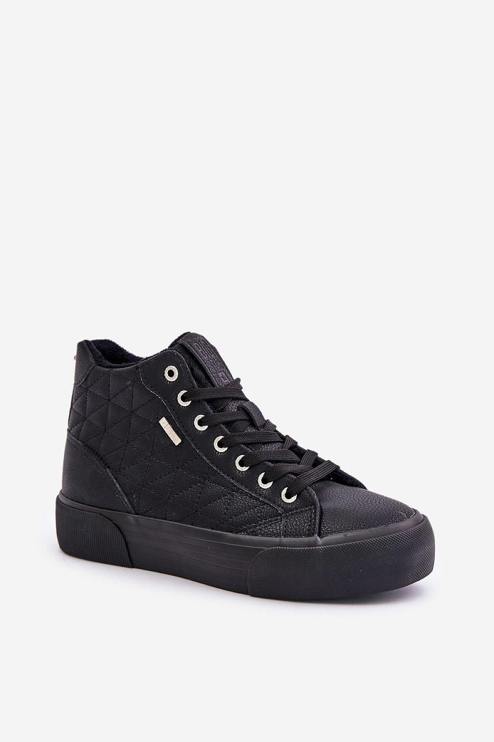 Black Elbrina Insulated Winter Sneakers with high-top design and decorative stitching for stylish cold-weather comfort.