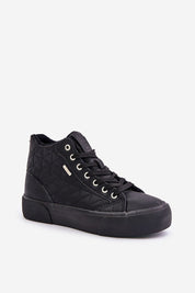 Black Elbrina Insulated Winter Sneakers with high-top design and decorative stitching for stylish cold-weather comfort.