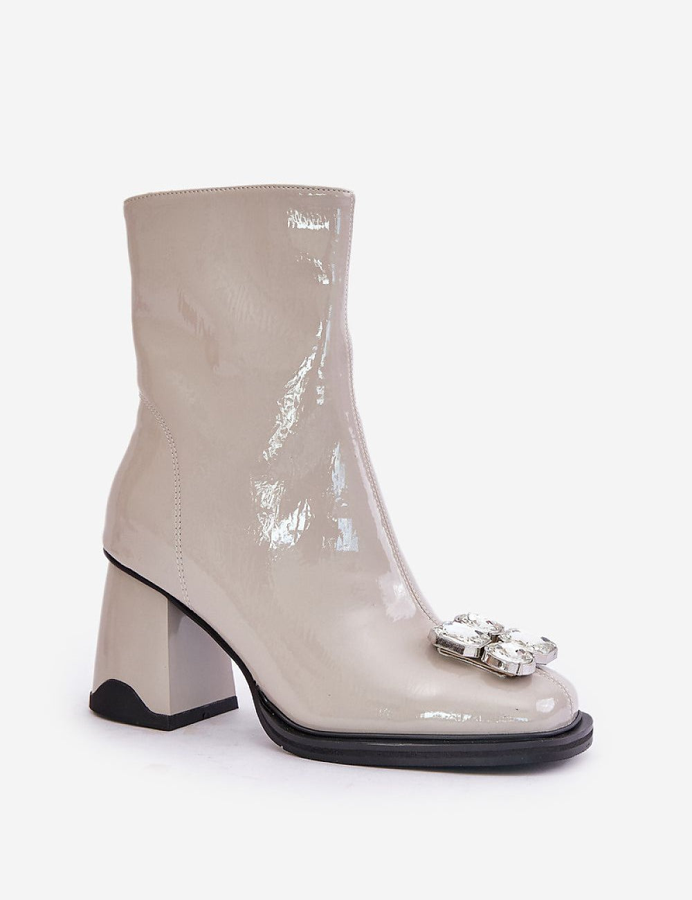 Mirethea Squarelight Insulated Heel Boots with jewelry accent, eco leather, square toe, and stiletto heel for modern style and comfort.