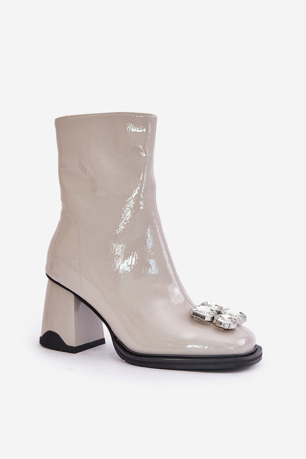 Mirethea Squarelight Insulated Heel Boots with jewelry accent, eco leather, square toe, and stiletto heel for modern style and comfort.
