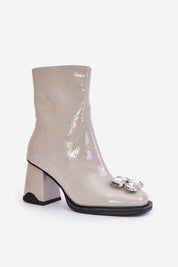 Mirethea Squarelight Insulated Heel Boots with jewelry accent, eco leather, square toe, and stiletto heel for modern style and comfort.