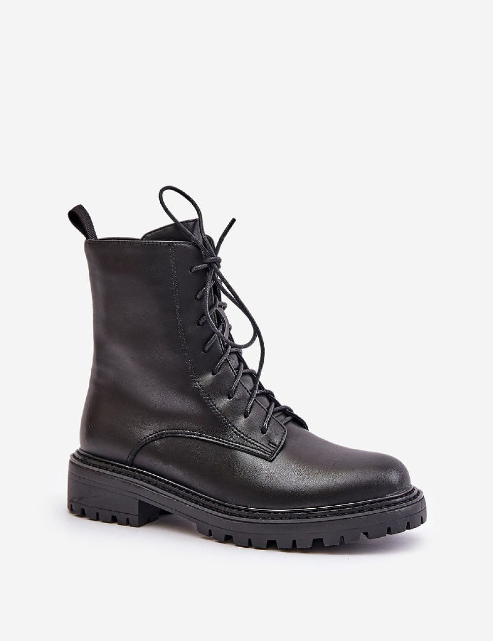 Arvenna Insulated Everyday Boot in black leather with classic lacing and side zipper, perfect for urban winters and casual outings.