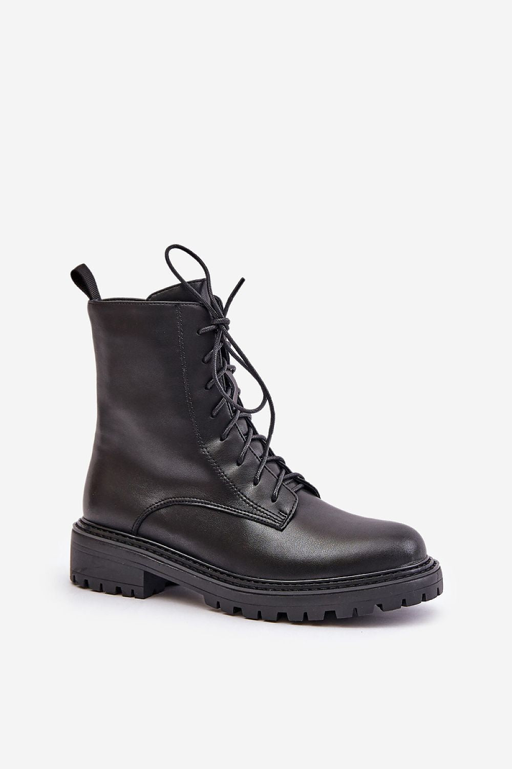 Arvenna Insulated Everyday Boot in black leather with classic lacing and side zipper, perfect for urban winters and casual outings.