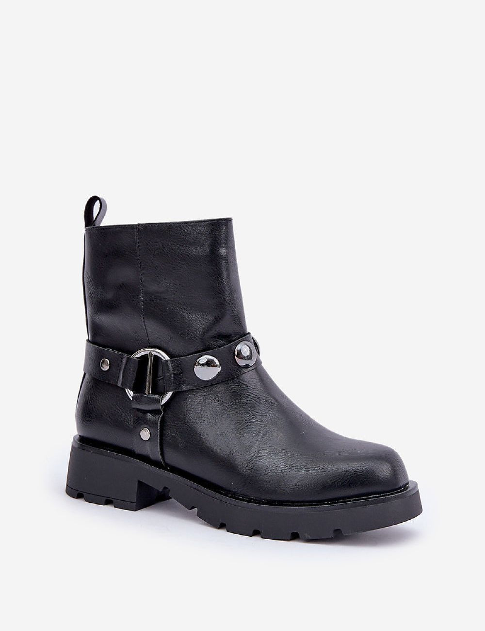 Varita Everyday Ankle Boots made from eco leather with side zipper and decorative straps, ideal for versatile cold weather styling.